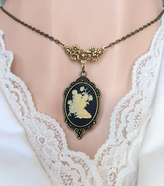 Woodland Fairy Pendant, Kneeling Fae Necklace, Fairycore Jewelry