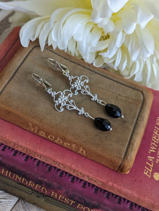 Handmade Gothic Black Bead Earrings | Victorian & Regency Inspired