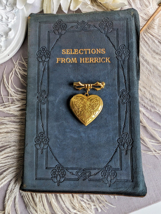 Brass Floral Heart Locket Brooch: Victorian Bridal Bouquet Keepsake