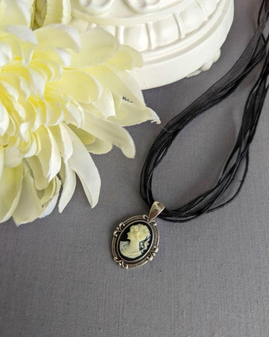 Gothic Cameo Choker: Black Ribbon Necklace