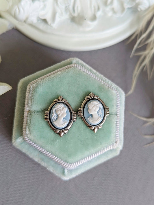 Art Deco Cameo Post Earrings - Vintage Style Hypoallergenic Stainless Steel Studs
