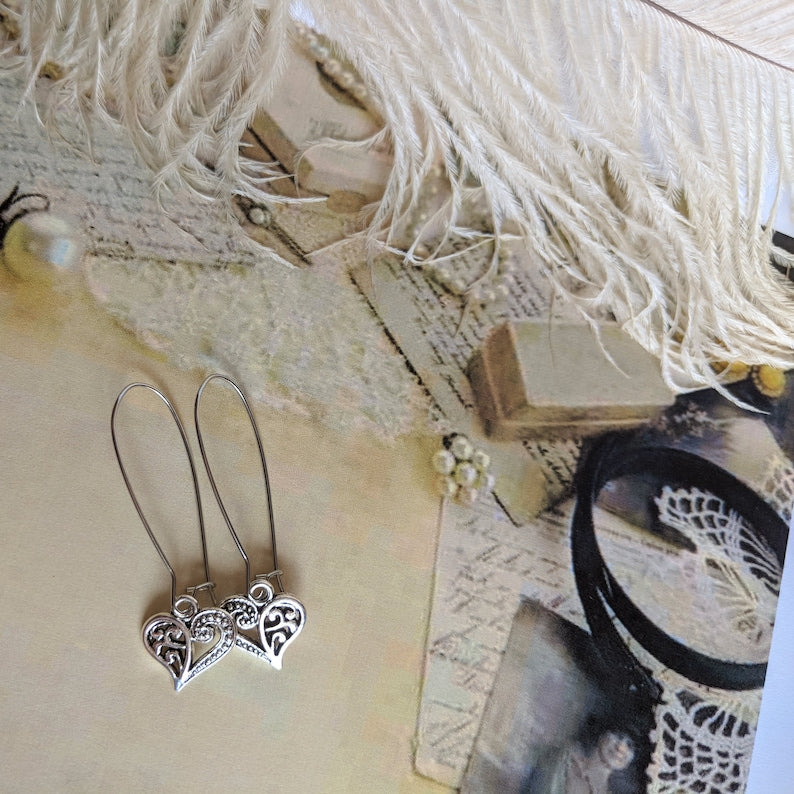 Valentine’s Day Silver Heart Earrings – Romantic Filigree Jewelry Gift