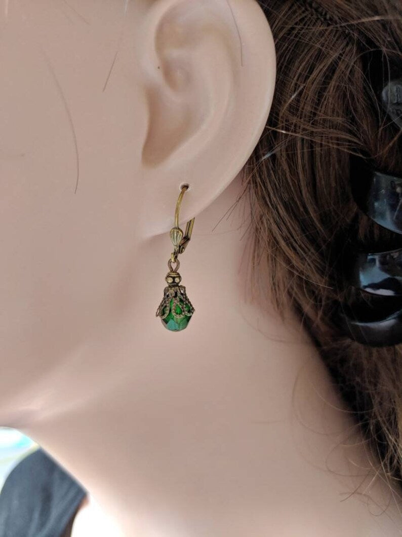 Green Vintage Earrings – Elegant Victorian Glass Bead Dangles