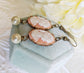 Peach Cameo Pearl Earrings: Victorian Style Brass Dangle Earrings