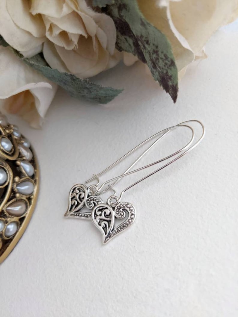 Valentine’s Day Silver Heart Earrings – Romantic Filigree Jewelry Gift