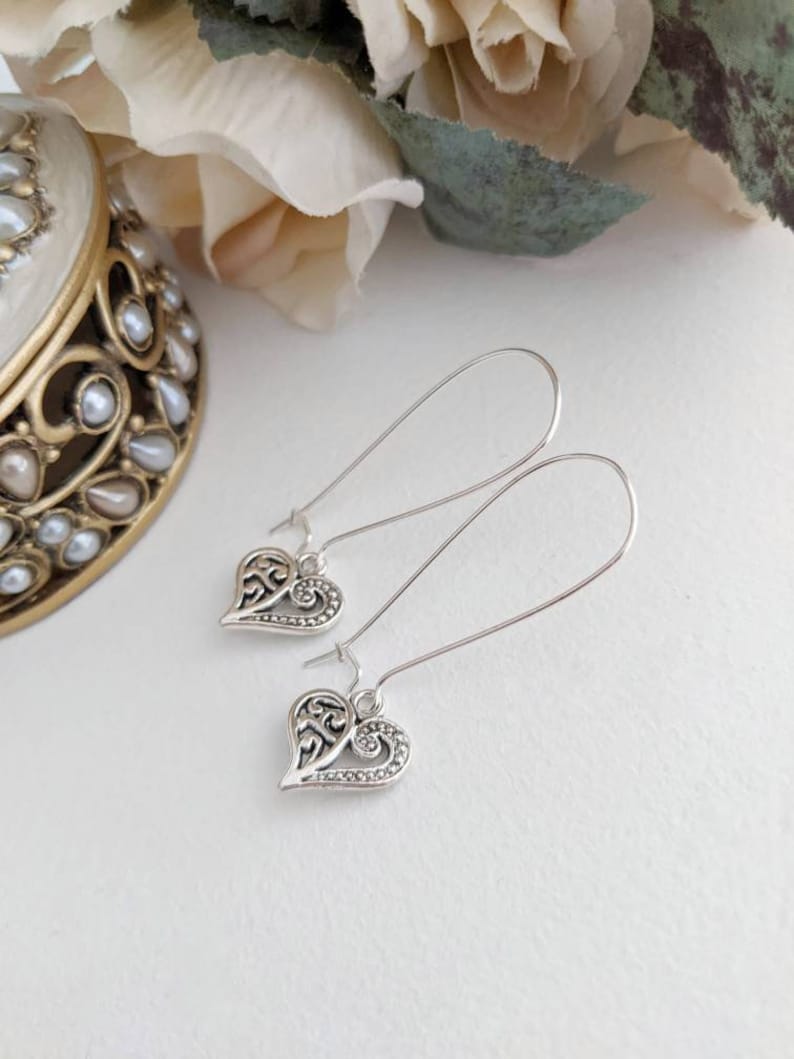 Valentine’s Day Silver Heart Earrings – Romantic Filigree Jewelry Gift