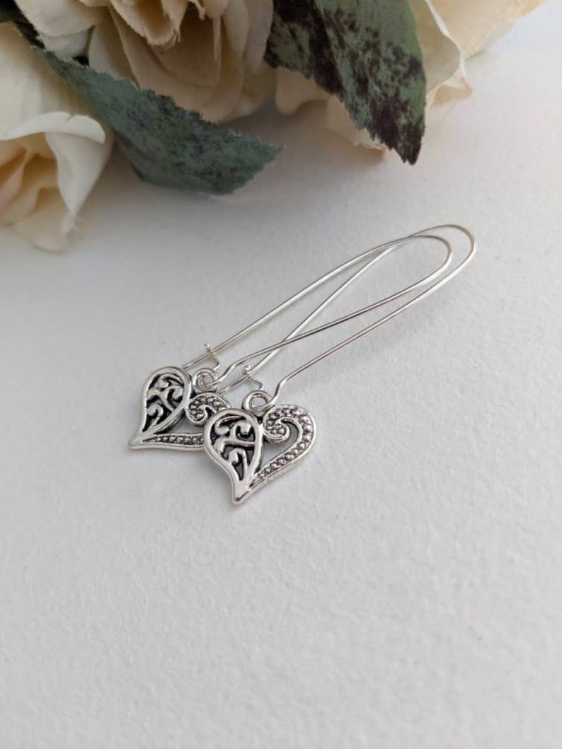 Valentine’s Day Silver Heart Earrings – Romantic Filigree Jewelry Gift