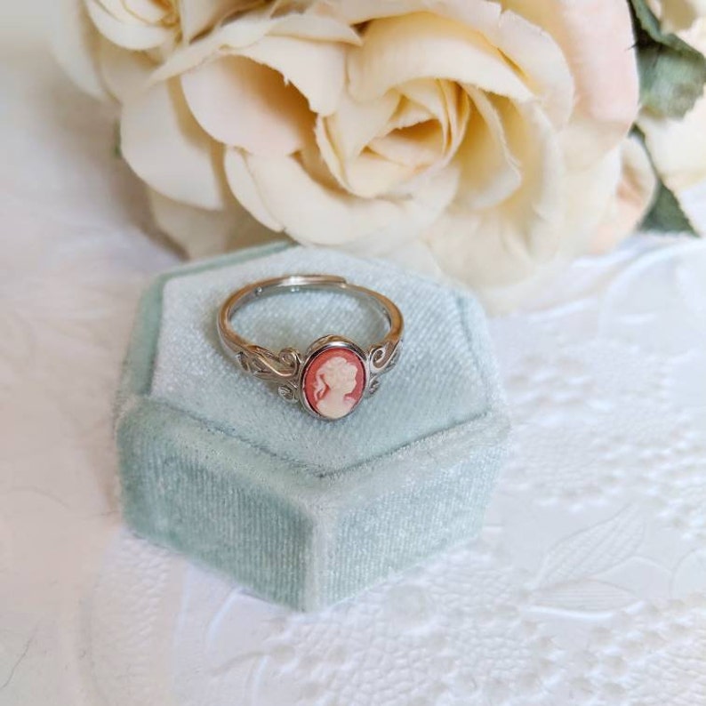Carnelian Cameo Ring: Sterling Silver Adjustable Victorian Jewelry