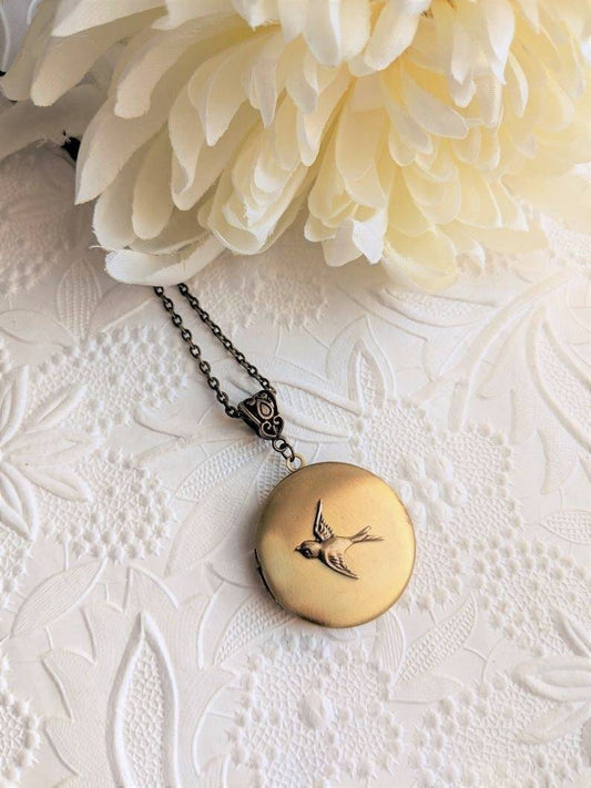 Bird Locket Necklace | Swallow Pendant Memory Jewelry for Mom