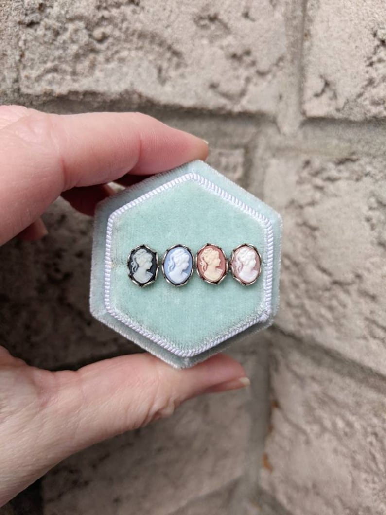 Blue Cameo Stud Earrings, Sterling Silver-Plated, Surgical Steel Posts