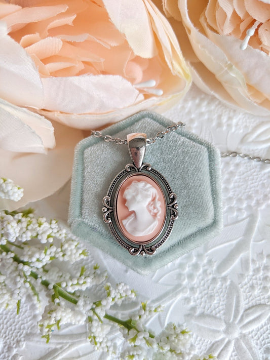 Victorian Cameo Necklace: Vintage Style Lady Pendant, Antique Silver