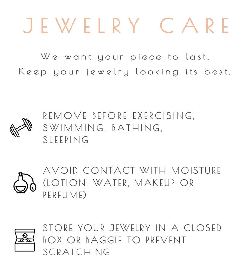 Jewelry care instructions with icons on a white background