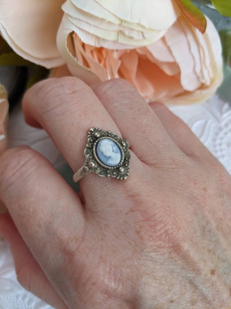 Victorian Style Cameo Ring, Antique Replica, Adjustable Brass