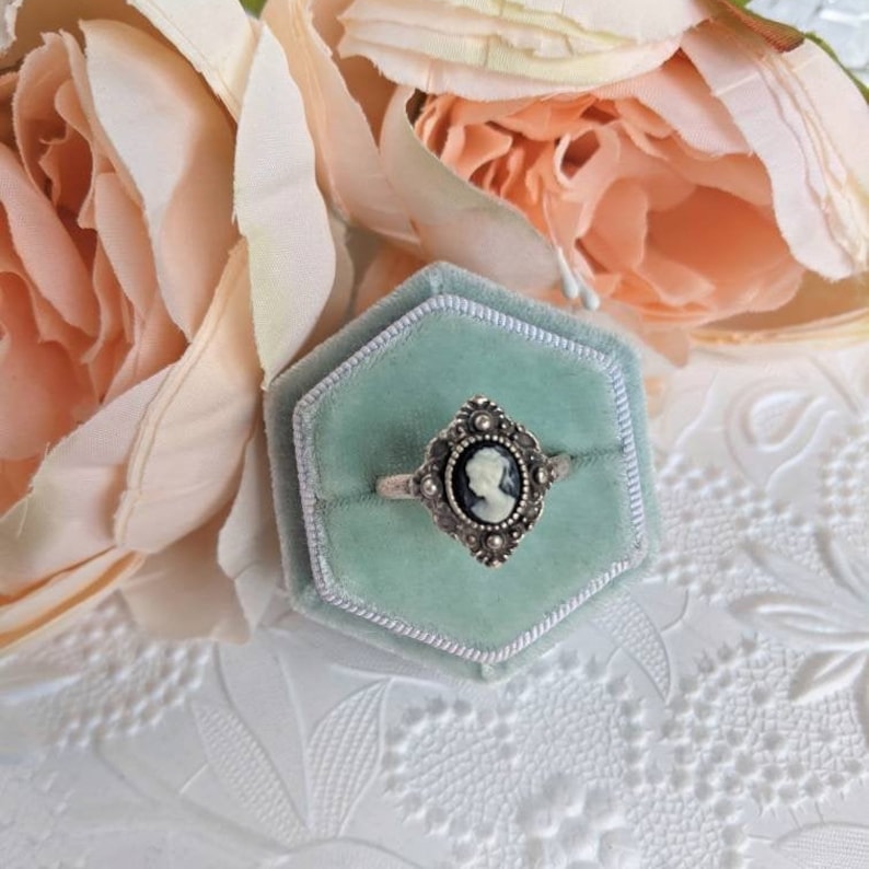 Victorian Cameo Ring, Vintage Lady Portrait, Adjustable Band