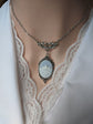 Black Dragonfly Cameo Necklace, Antique Silver Lotus Pendant Jewelry