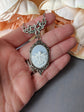 Blue Dragonfly in Lotus Flower Cameo Necklace, Art Nouveau Jewelry