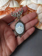 Black Dragonfly Cameo Necklace, Antique Silver Lotus Pendant Jewelry