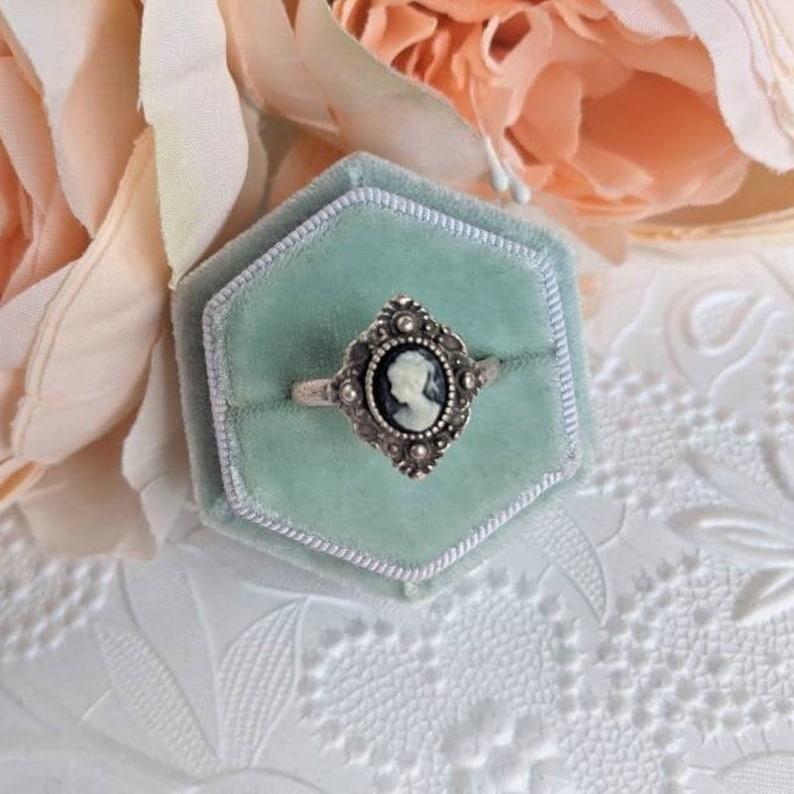 Victorian Style Cameo Ring, Antique Replica, Adjustable Brass