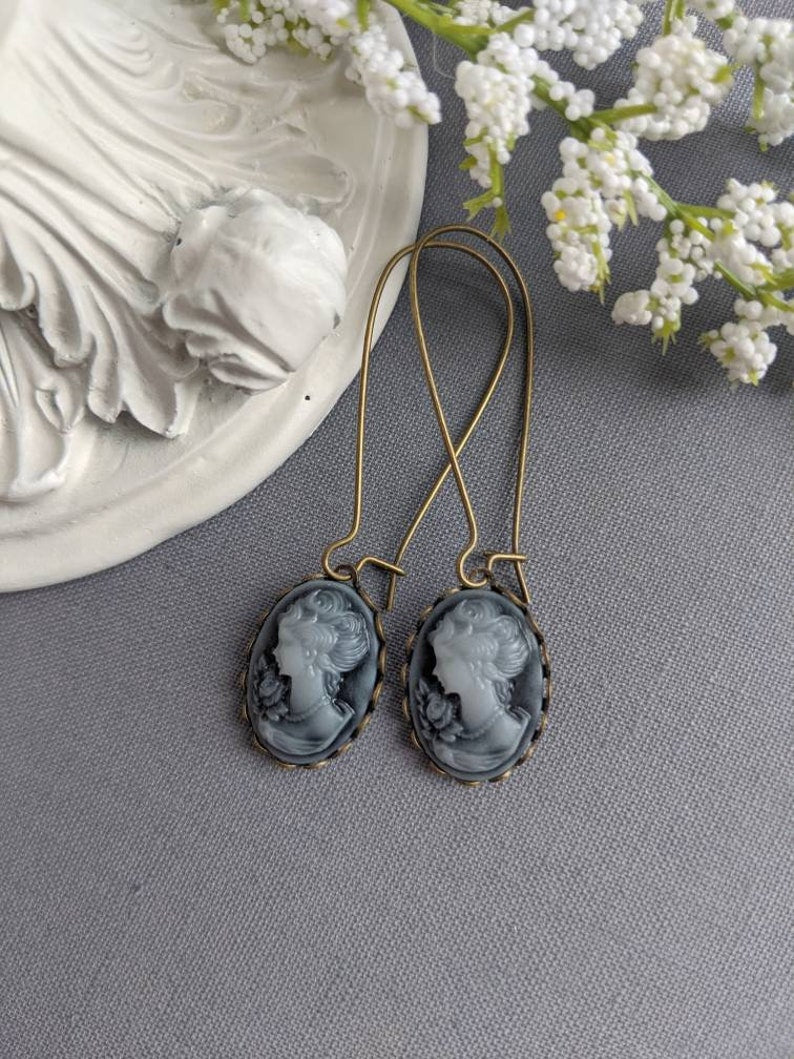 Blue Cameo Victorian Earrings: Romantic Vintage Style Jewelry