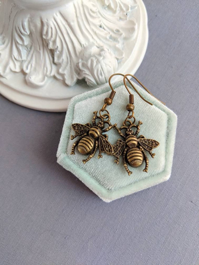 Gold Bee Earrings, Whimsigothic Jewelry Gift for Nature Lover