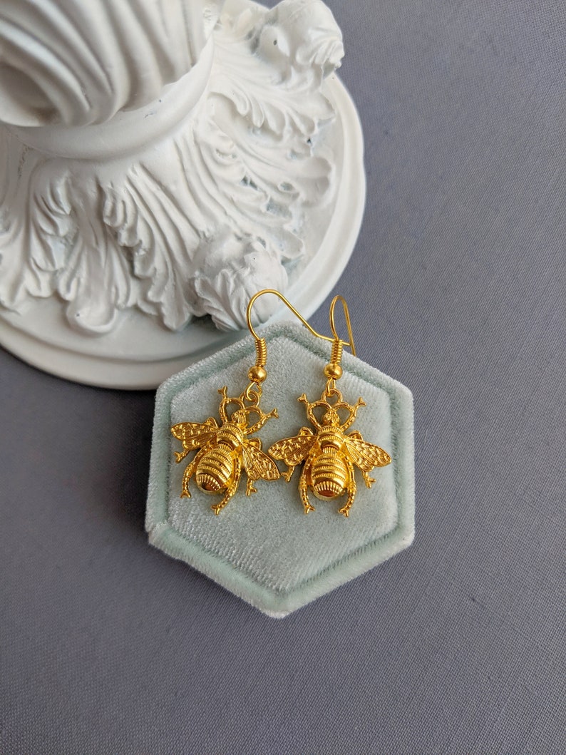 Gold Bee Earrings, Whimsigothic Jewelry Gift for Nature Lover