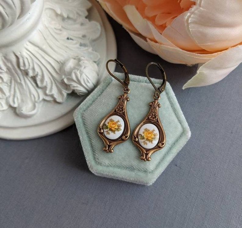 Pink Rose Limoges Earrings: Vintage Style Floral Jewelry
