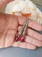 Filigree Teardrop Earrings | Red Glass Victorian Style Dangle Jewelry
