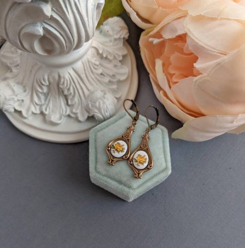Pink Rose Limoges Earrings: Vintage Style Floral Jewelry