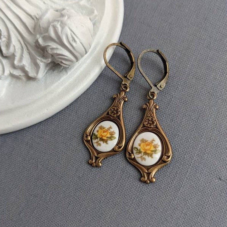 Pink Rose Limoges Earrings: Vintage Style Floral Jewelry