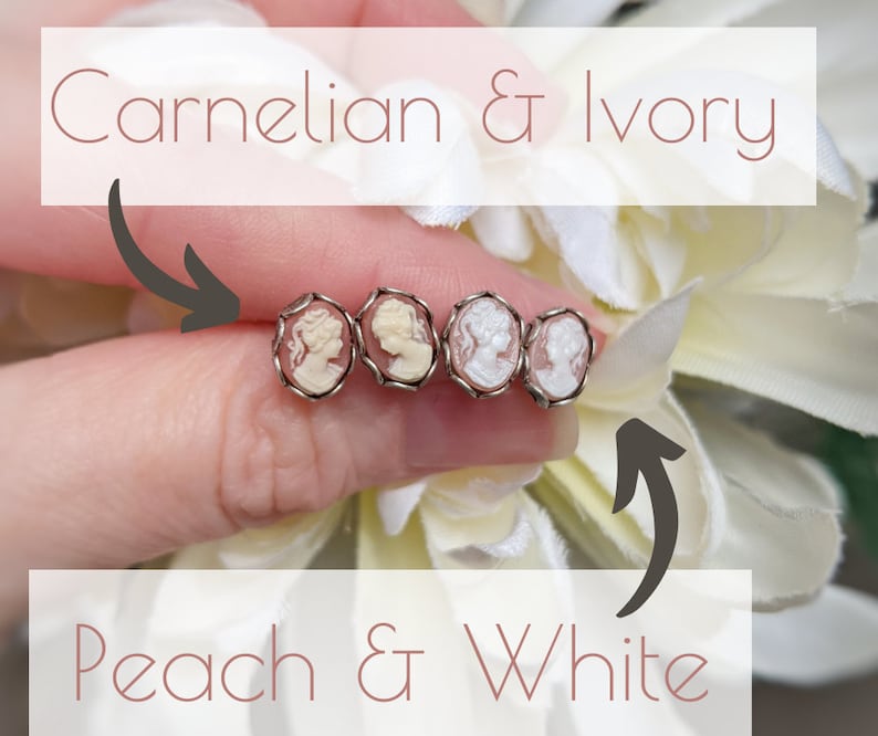 Handmade Green Cameo Stud Earrings | Sterling Silver Vintage Jewelry