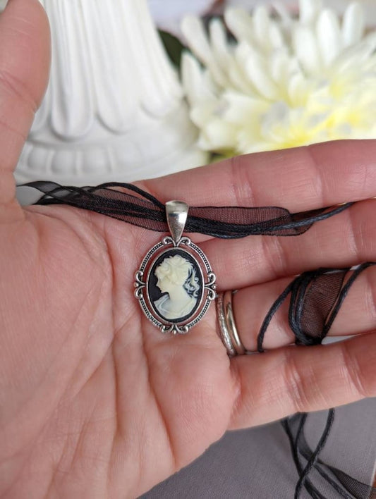 Gothic Cameo Choker: Black Ribbon Necklace
