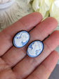 Blue Cameo Earrings in Black Lever backs, Gothic Victorian Jewelry