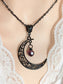 Black Crescent Moon Necklace: Filigree Celestial Jewelry, Amethyst Bead