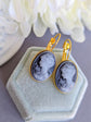 Blue Cameo Lever Back Earrings: Vintage Style Portrait Jewelry