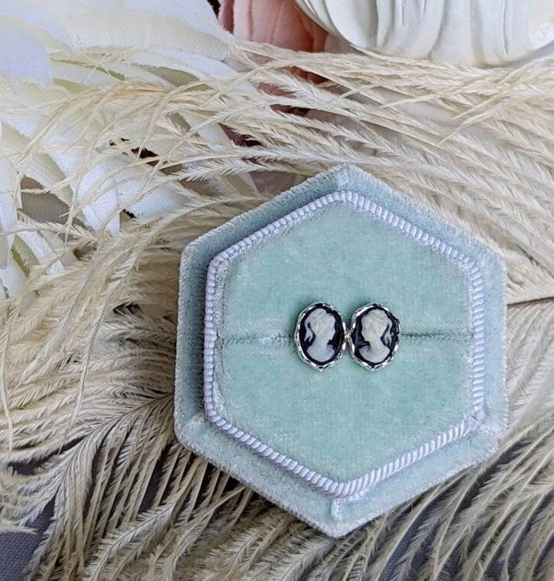 Tiny Cameo Stud Earrings | Black Ivory Dainty Vintage Post Earrings
