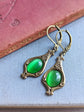 Victorian Green Dangle Earrings – Emerald Cats Eye, Vintage Style