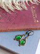 Victorian Green Dangle Earrings – Emerald Cats Eye, Vintage Style