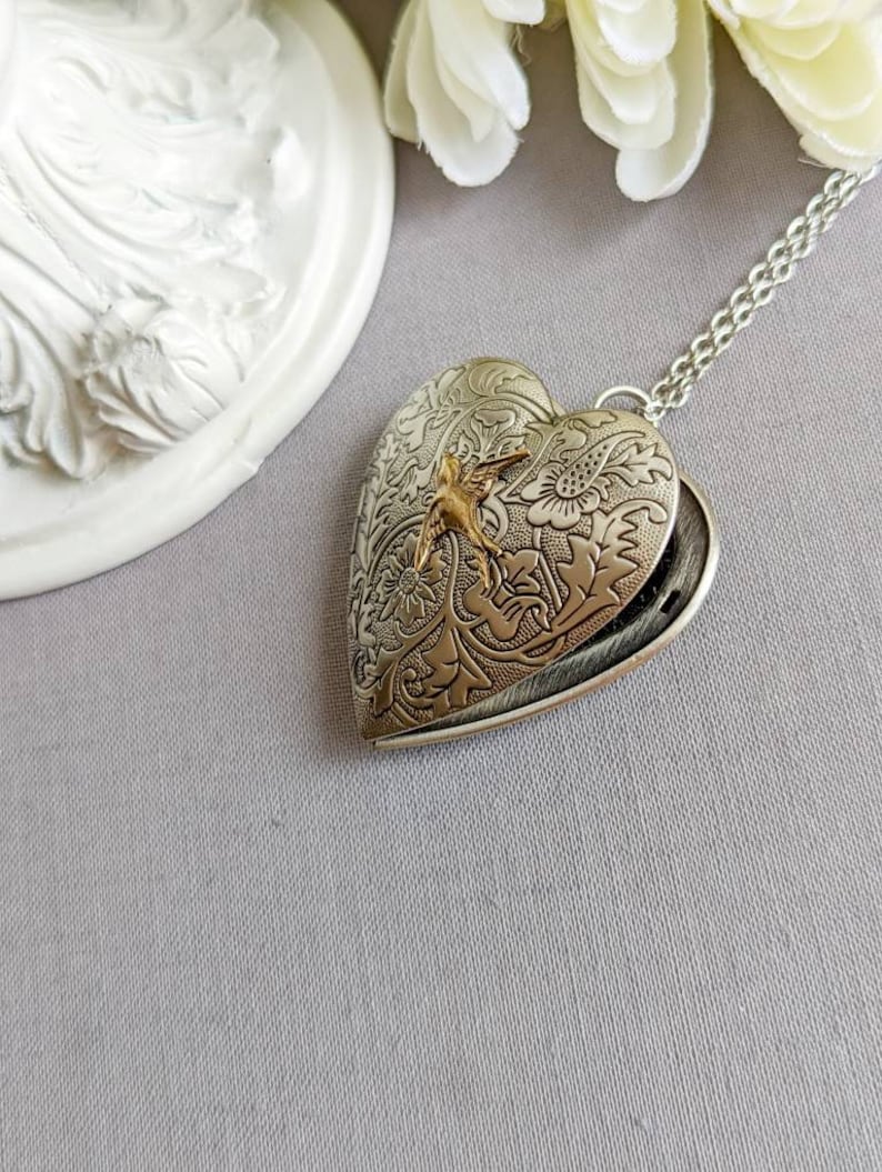 Heart Locket Pendant Necklace | Silver Bird Choker, Handmade Jewelry