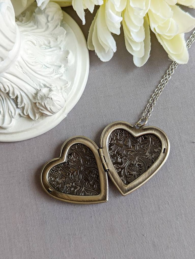 Heart Locket Pendant Necklace | Silver Bird Choker, Handmade Jewelry