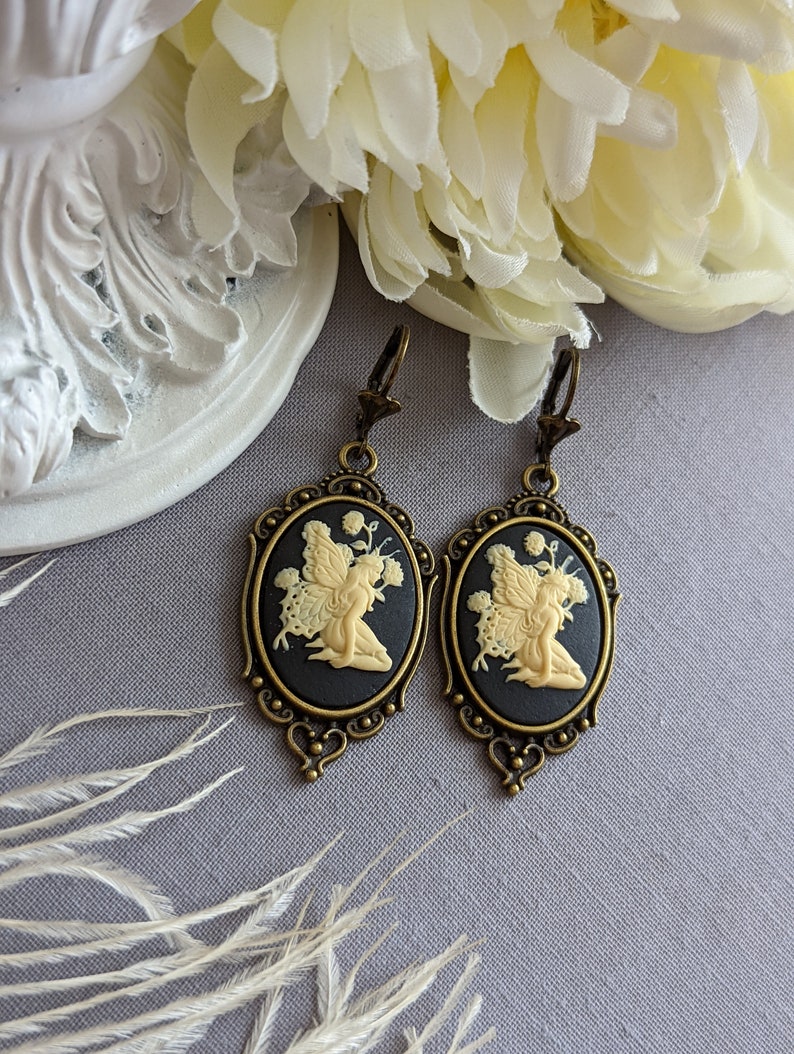 Fairy Cameo Earrings: Antiqued Silver Woodland Fae Jewelry