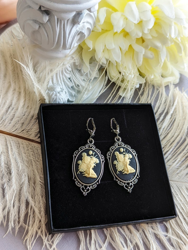 Fairy Cameo Earrings: Antiqued Silver Woodland Fae Jewelry