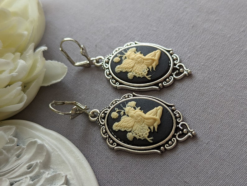 Fairy Cameo Earrings: Antiqued Silver Woodland Fae Jewelry