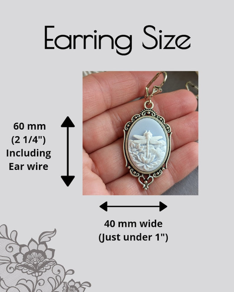 Dragonfly Cameo Earrings – Brass Victorian Style, Nature-Inspired Jewelry