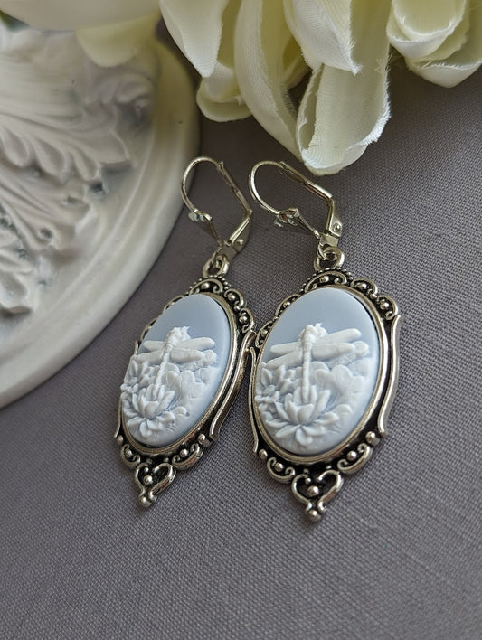 Dragonfly Cameo Earrings – Brass Victorian Style, Nature-Inspired Jewelry