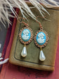 Victorian Cameo Pearl Drop Earrings, 14k Rose Gold Plated