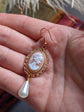 Victorian Cameo Pearl Drop Earrings, 14k Rose Gold Plated
