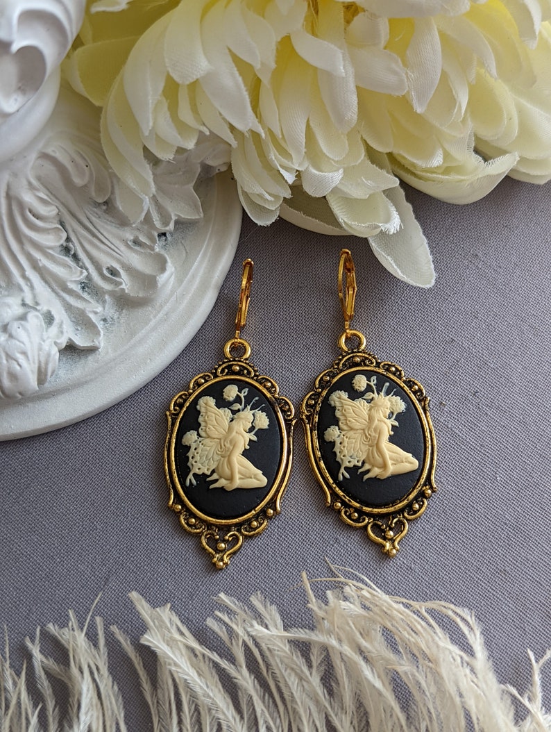 Fairy Cameo Earrings: Antiqued Silver Woodland Fae Jewelry