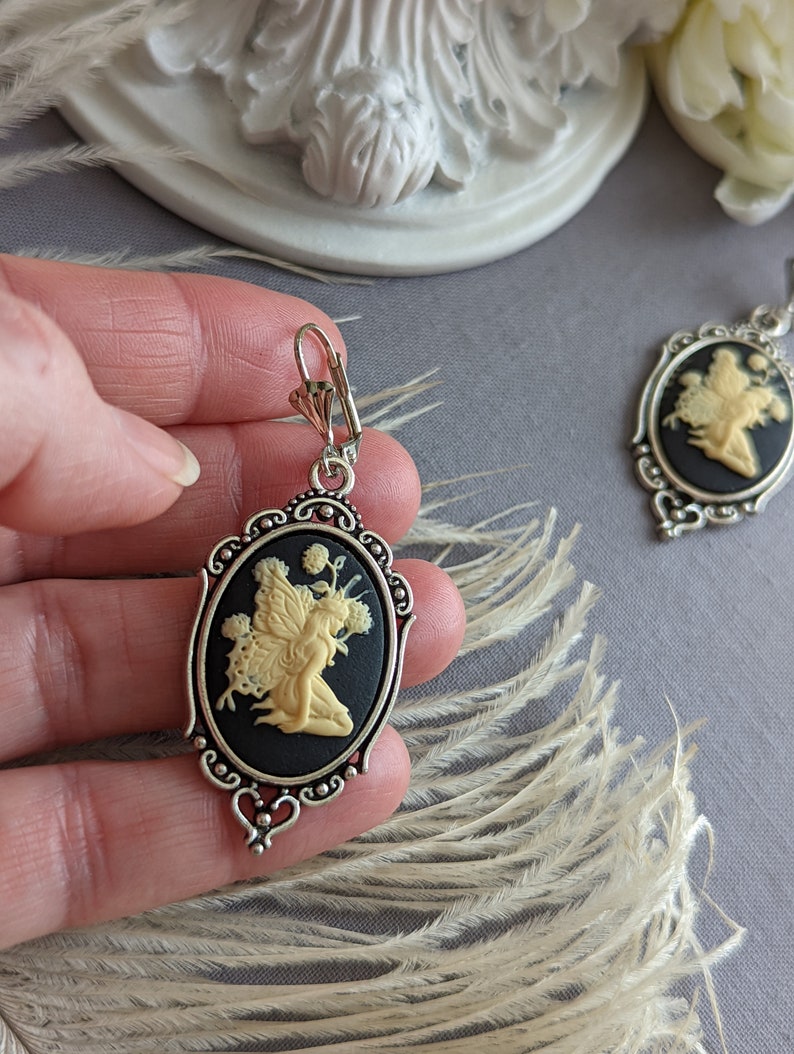 Fairy Cameo Earrings: Antiqued Silver Woodland Fae Jewelry