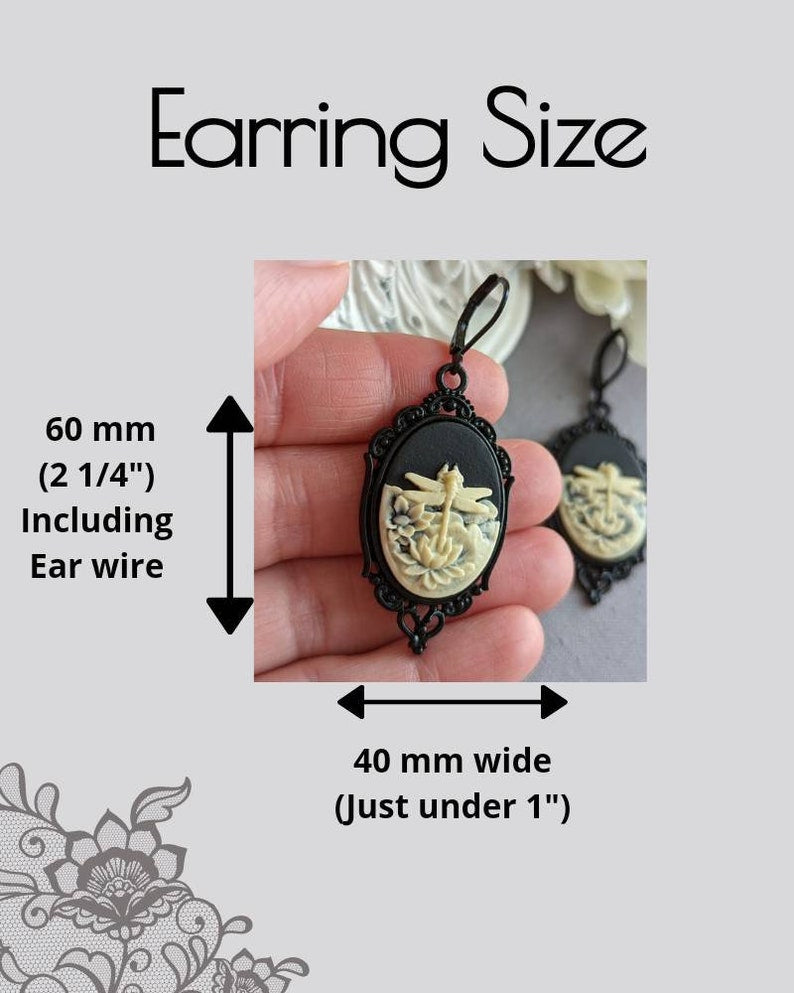 Black Dragonfly Cameo Earrings: Gothic Victorian Style