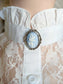 Blue Cameo Brooch: Cabbage Rose Pin, Victorian Style Jewelry